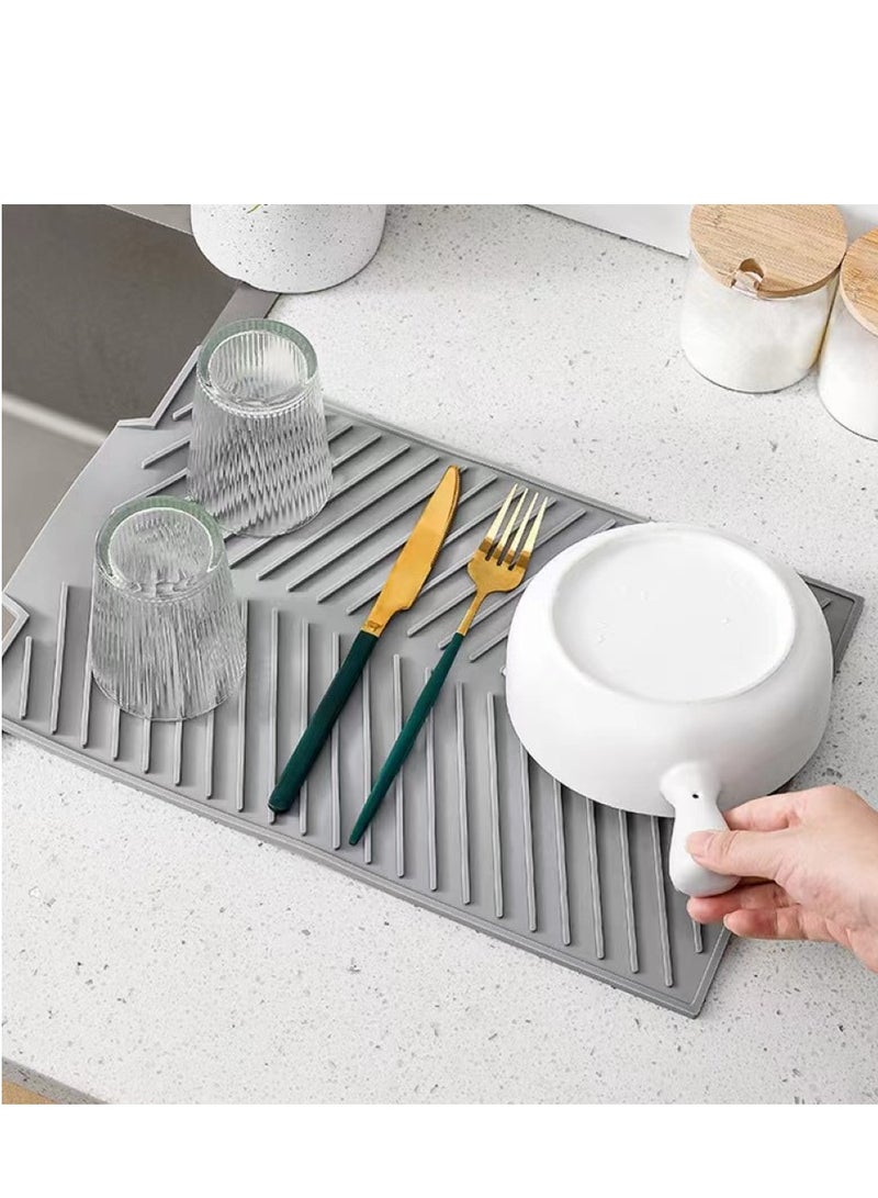 Kutis 1-Piece Silicone Drying Mat For Kitchen Countertops Dish Drying Mat Cup Drying Mat Heat Proof Mat White 39x25 Centimeter - Image 2
