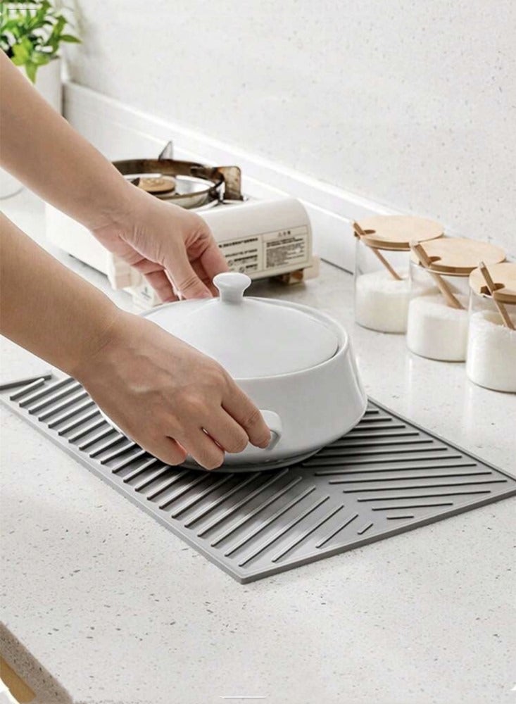 Kutis 1-Piece Silicone Drying Mat For Kitchen Countertops Dish Drying Mat Cup Drying Mat Heat Proof Mat White 39x25 Centimeter - Image 3