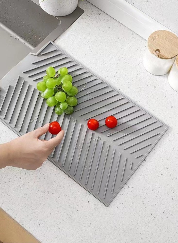 Kutis 1-Piece Silicone Drying Mat For Kitchen Countertops Dish Drying Mat Cup Drying Mat Heat Proof Mat White 39x25 Centimeter - Image 4