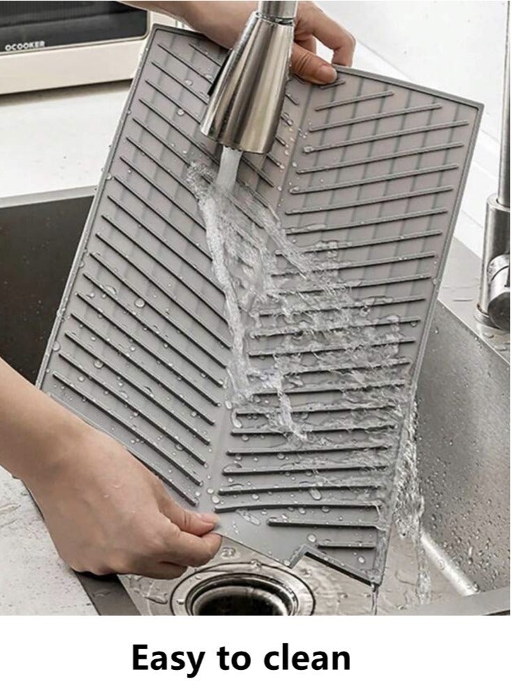 Kutis 1-Piece Silicone Drying Mat For Kitchen Countertops Dish Drying Mat Cup Drying Mat Heat Proof Mat White 39x25 Centimeter - Image 5