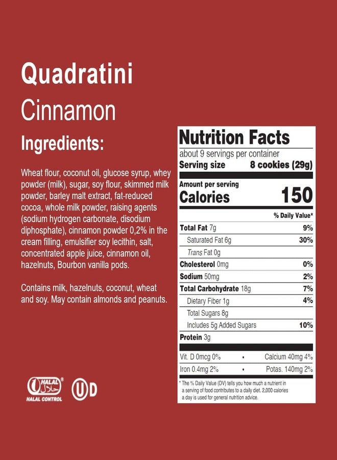Loacker Quadratini Cinnamon Wafer Cookies LARGE - Limited Holiday Edition Premium Crispy Bite Size Wafers with Cinnamon Cream Filling - 30% Less Sugar - Resealable Family Pack - LARGE Snack Bag 250g/8.82oz, Multipack of 6 - Image 5