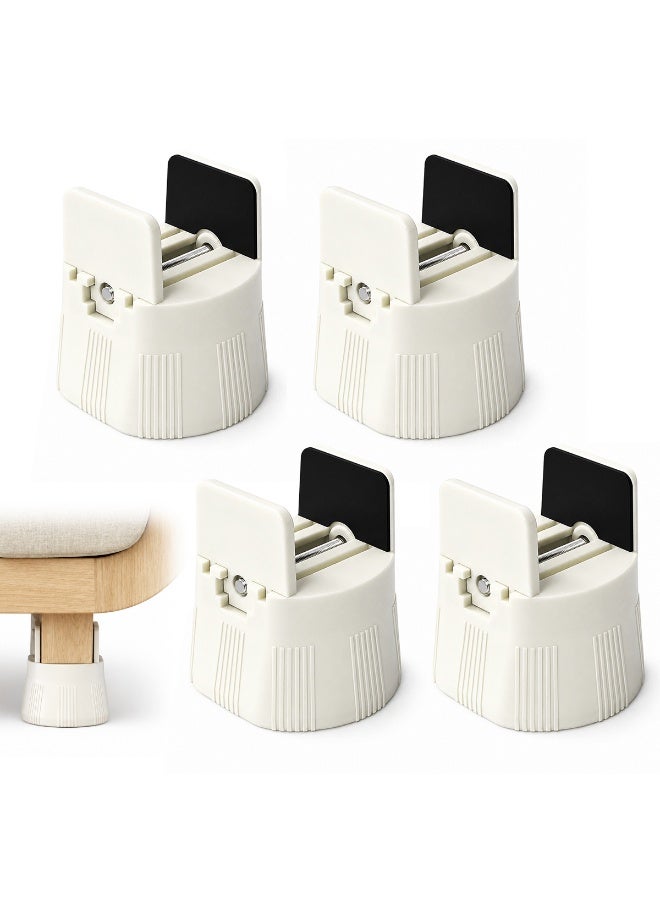 TOMSHOO 4 Pack Adjustable Furniture Risers, 0.4" to 2" Width Adjustable, 3.2" Height, Heavy Duty Bed Risers with Clamp Design, Clamp-On Levelers for Chair Table Sofa Cabinet Legs, Furniture Height Extenders Leg Lifts (Beige) - Image 1