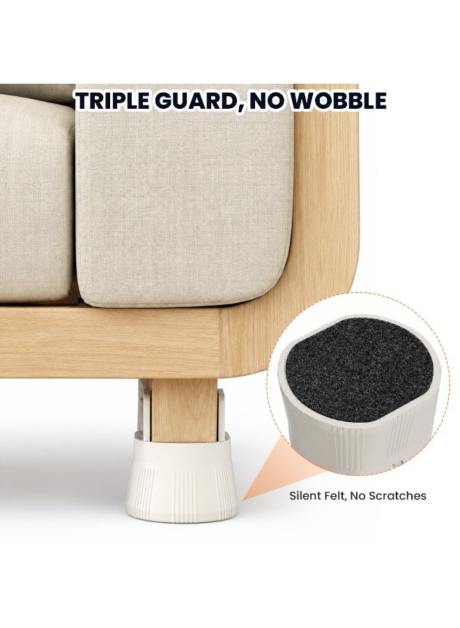 TOMSHOO 4 Pack Adjustable Furniture Risers, 0.4" to 2" Width Adjustable, 3.2" Height, Heavy Duty Bed Risers with Clamp Design, Clamp-On Levelers for Chair Table Sofa Cabinet Legs, Furniture Height Extenders Leg Lifts (Beige) - Image 3