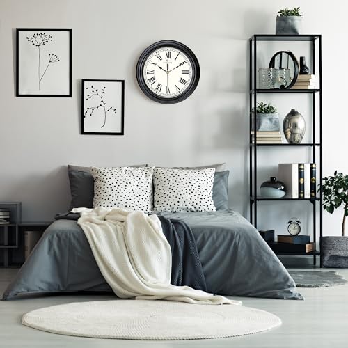 Lafocuse 12 Inch Black Wall Clock Roman Numerals, Silent Analog Wall Clock Battery Operated for Kitchen Living Room Bedroom, Retro Home Décor - Image 5