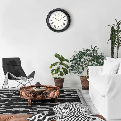Lafocuse 12 Inch Black Wall Clock Roman Numerals, Silent Analog Wall Clock Battery Operated for Kitchen Living Room Bedroom, Retro Home Décor - Image 3