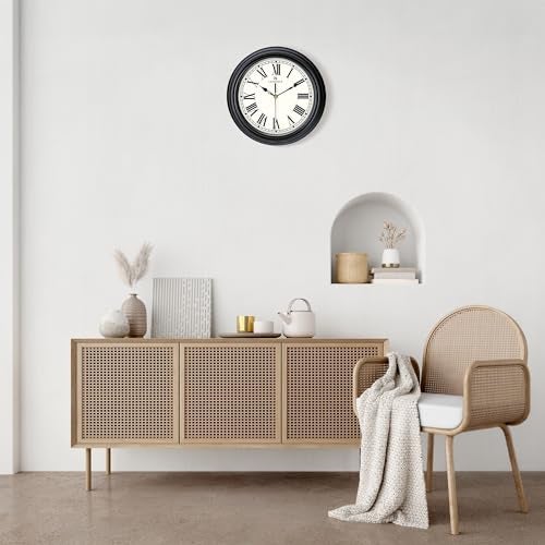 Lafocuse 12 Inch Black Wall Clock Roman Numerals, Silent Analog Wall Clock Battery Operated for Kitchen Living Room Bedroom, Retro Home Décor - Image 4