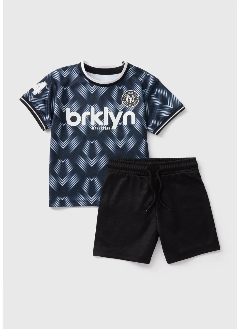 Matalan Boys Black Football T-Shirt & Shorts Set