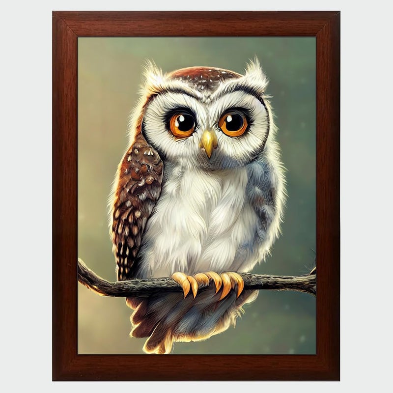 Generic Owl Painting Digital Reprint Trendy Fancy Room Home Office Wall Decoration With Brown Textured Frame (10Inches X 13.5Inches) - Image 1