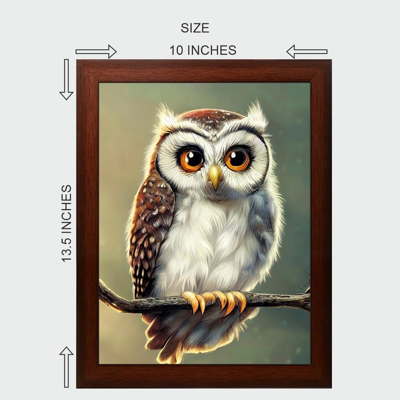 Generic Owl Painting Digital Reprint Trendy Fancy Room Home Office Wall Decoration With Brown Textured Frame (10Inches X 13.5Inches) - Image 2