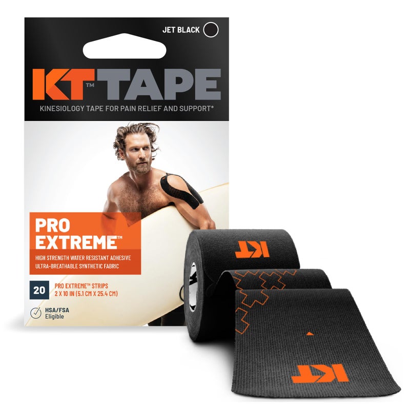 KT Tape, Pro Extreme Synthetic Kinesiology Athletic Tape, 20 Count, 10â€ Precut Strips, Jet Black - Image 1