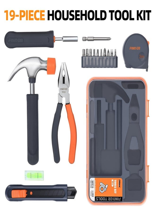 Finder Small Tool Kit 19 Piece General Household Tool Set, Mini Tool Kit Basic Hand Tools Kit with Plastic Toolbox Storage Case for Home Repair (Orange) - Image 2