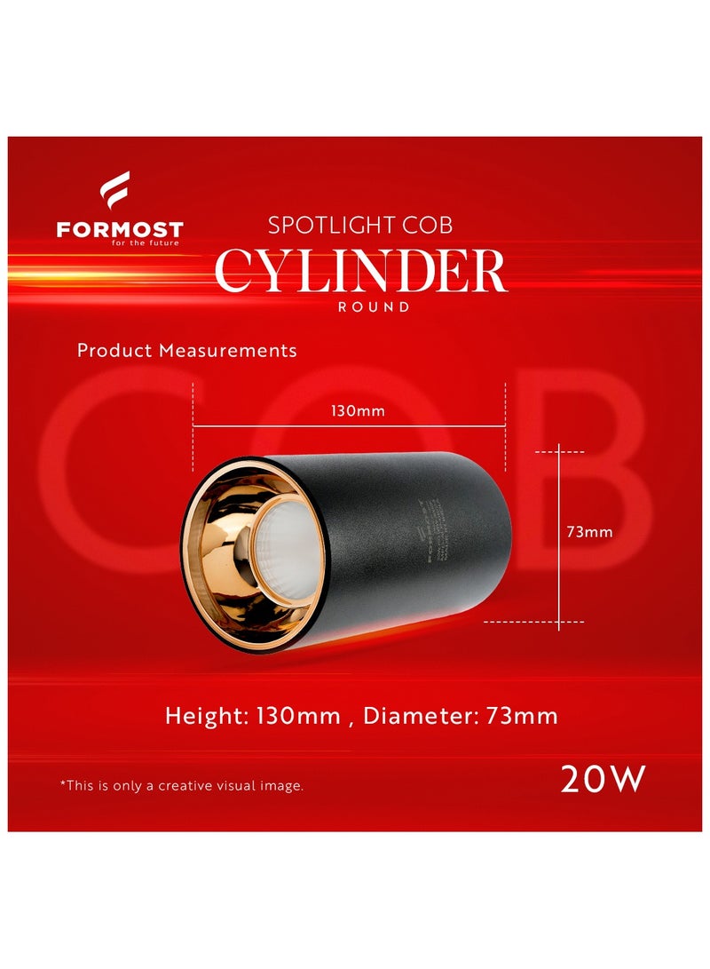 FORMOST FORMOST LED COB Cylinder Surface Light with Black Body | Indoor Ceiling Mounted Spot Light | Warm White (20W, Pack of 4)  - Image 3