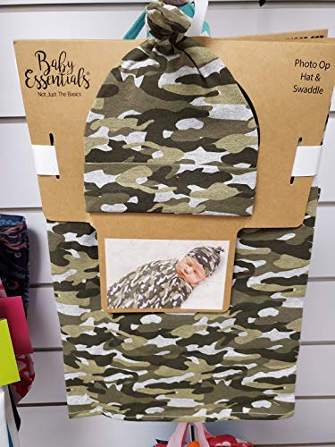 Baby Essentials Baby Cotton Swaddle Blanket Wrap with Headband or Hat Set for Baby Girls, Boys Newborns and Infants 0-6 Months (Camo) - Image 4