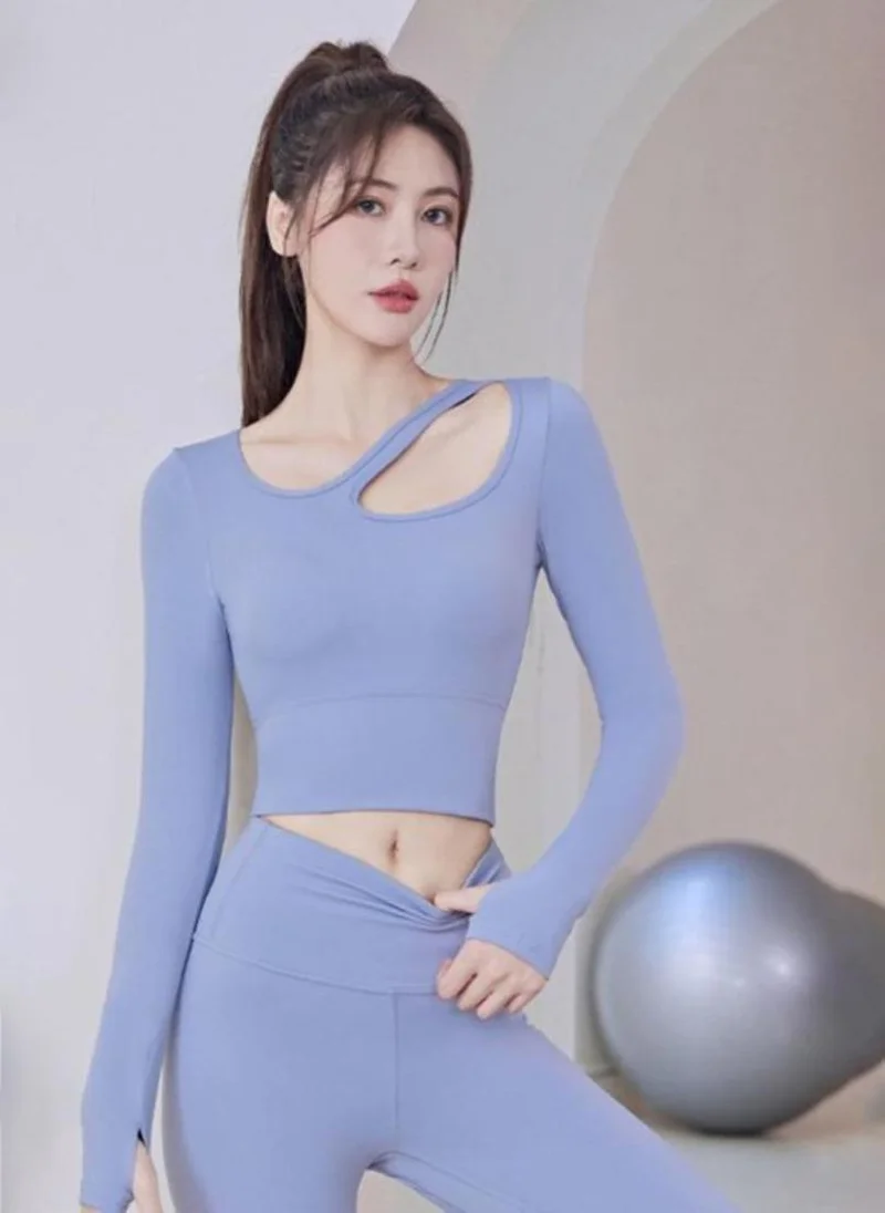 YUNIQEE Blue Fitted Solid Long Sleeves Sports Top