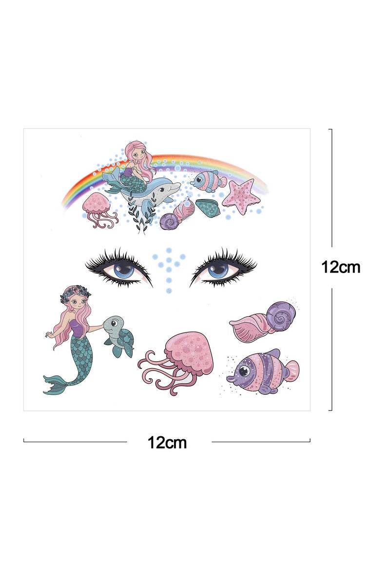 قوس قزح أورينبو مجموعة وشم وجه فراشة حورية البحر وحيد القرن للأطفال، 8 أوراق، وشم مؤقت للوجه للأطفال الأولاد والبنات، حشو حقيبة الحفلات، لوازم حفلات أعياد الميلاد، هدايا، مكياج آمن على البشرة - Image 2