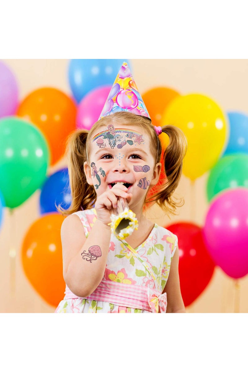 قوس قزح أورينبو مجموعة وشم وجه فراشة حورية البحر وحيد القرن للأطفال، 8 أوراق، وشم مؤقت للوجه للأطفال الأولاد والبنات، حشو حقيبة الحفلات، لوازم حفلات أعياد الميلاد، هدايا، مكياج آمن على البشرة - Image 5