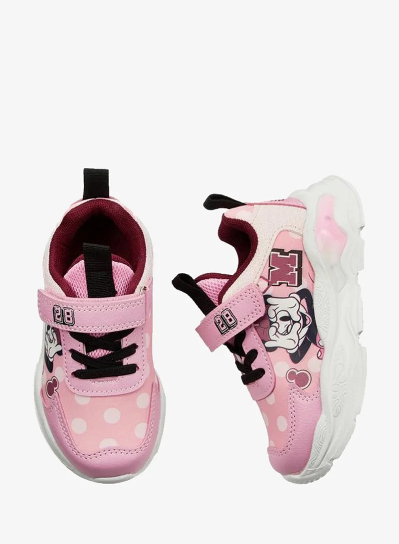 ديزني Girls Minnie Mouse Print Light-Up Ankle School Sneakers