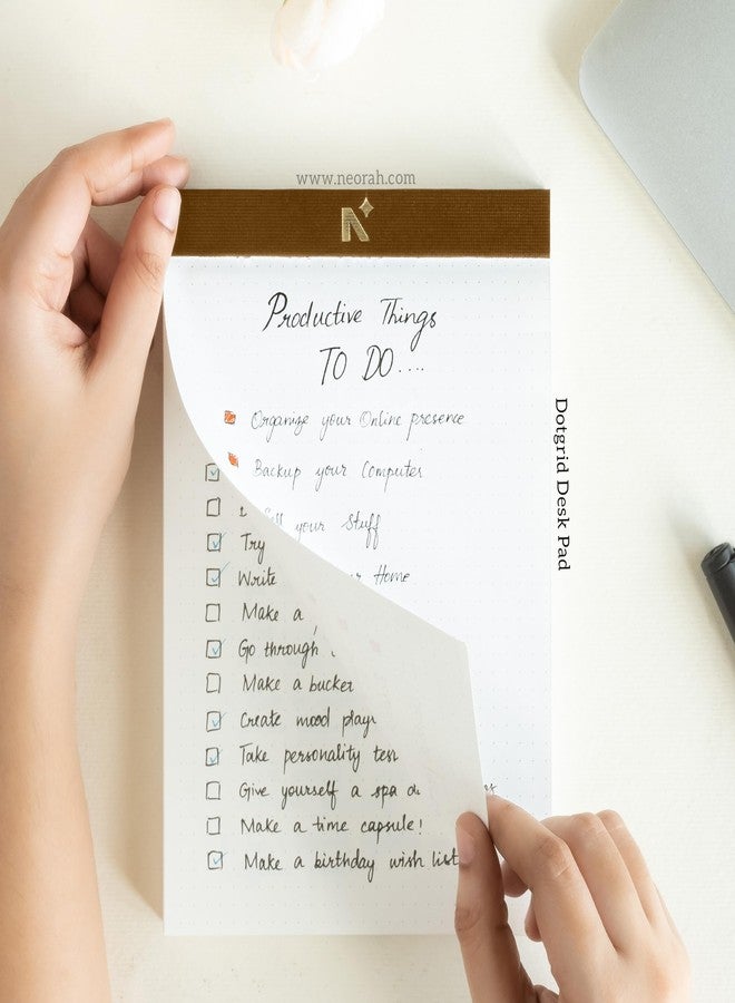 NEORAH - A5 Note Pad/Memo Book | Pack of 2 | Dotted pages | 120 Gsm | 64 Tear Off Sheets /128 Pages | Legal Writing Pad, Office Note Pad - Things to Do | Scribbling Pad | Notepad For Writing - Brown - Image 3