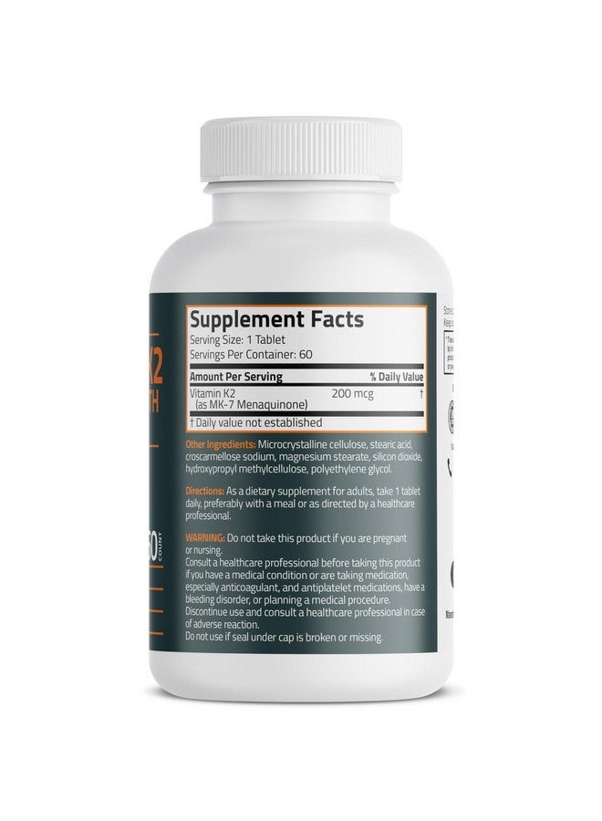 Bronson Vitamin K2 MK-7 200mcg Extra Strength, 60 Vegetarian Tablets - Image 2