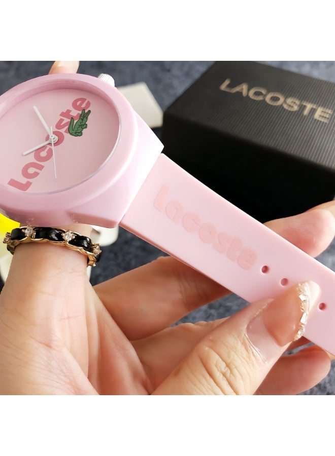 Lacoste x Jeremyville LACOSTE Men's and Women's Round Pink Dial Quartz Watch with Silicone Strap 42CM - Image 5