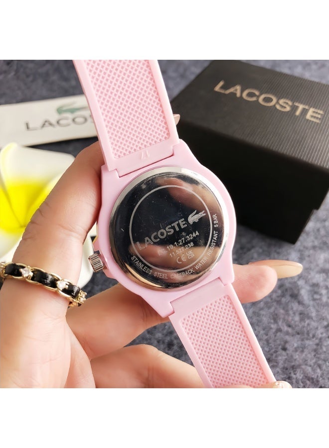 Lacoste x Jeremyville LACOSTE Men's and Women's Round Pink Dial Quartz Watch with Silicone Strap 42CM - Image 4