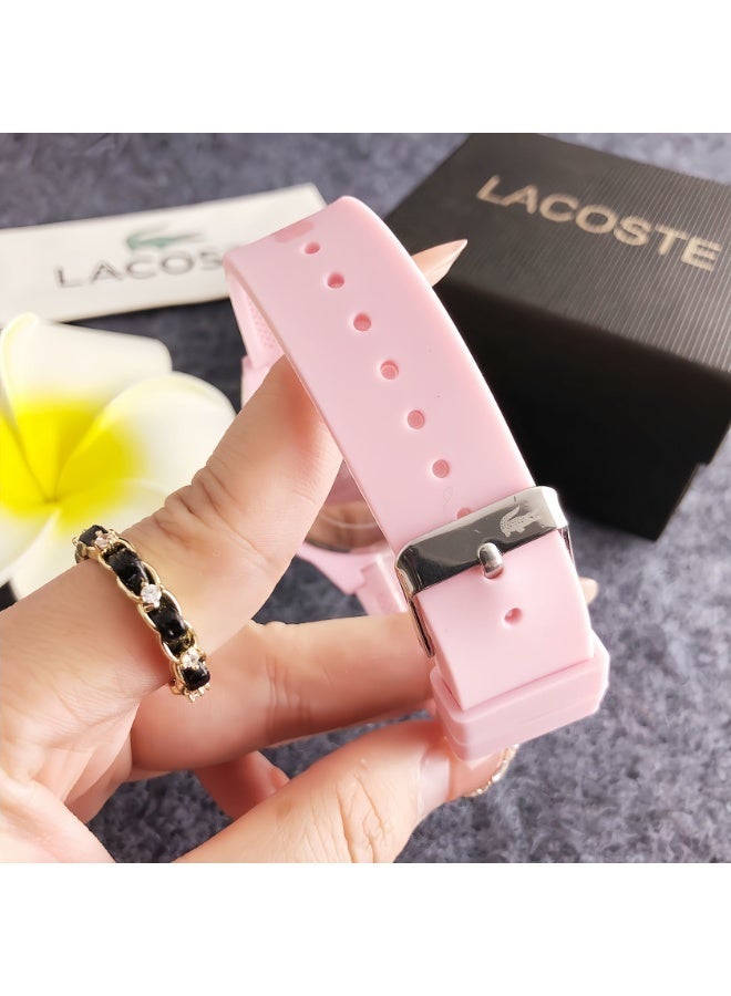 Lacoste x Jeremyville LACOSTE Men's and Women's Round Pink Dial Quartz Watch with Silicone Strap 42CM - Image 3