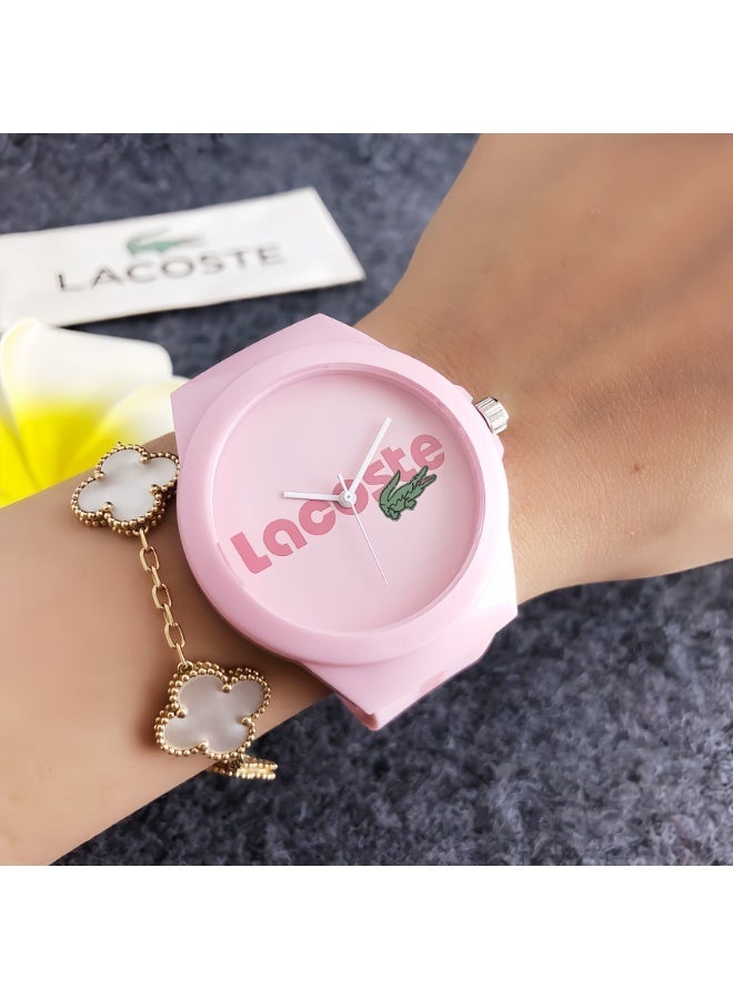 Lacoste x Jeremyville LACOSTE Men's and Women's Round Pink Dial Quartz Watch with Silicone Strap 42CM - Image 2
