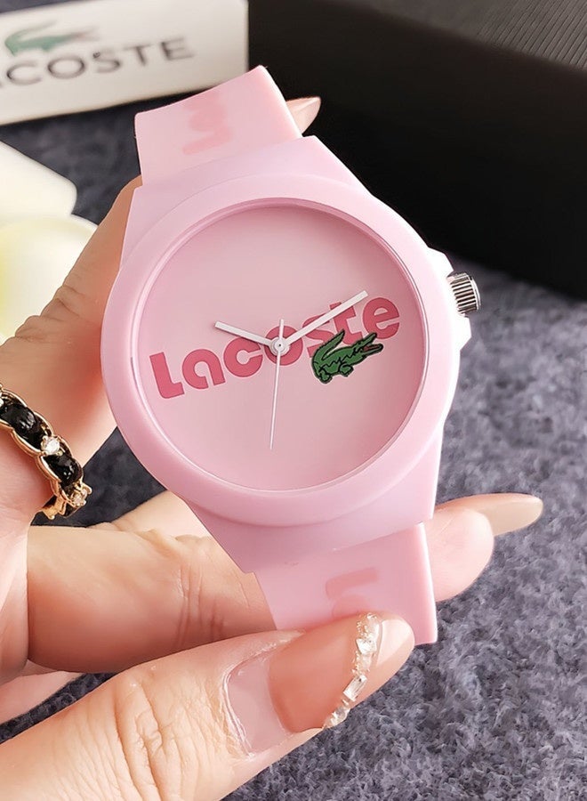 Lacoste x Jeremyville LACOSTE Men's and Women's Round Pink Dial Quartz Watch with Silicone Strap 42CM - Image 1