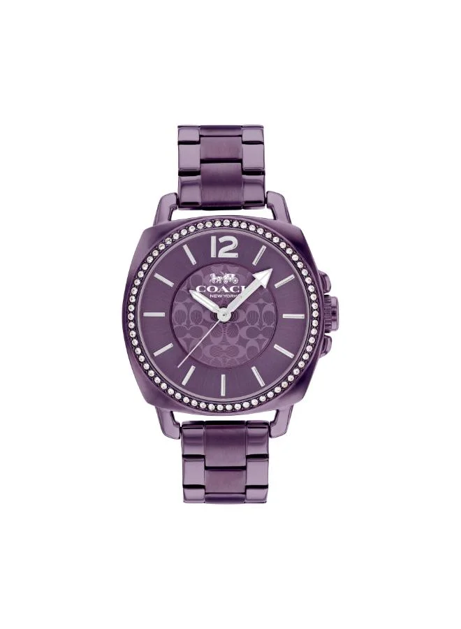 Coach Women's Quartz Watch, Purple Dial, Purple Stainless Steel Strap