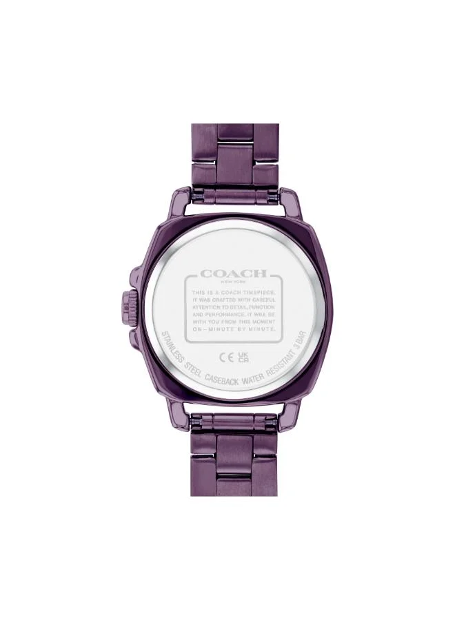 Coach Women's Quartz Watch, Purple Dial, Purple Stainless Steel Strap