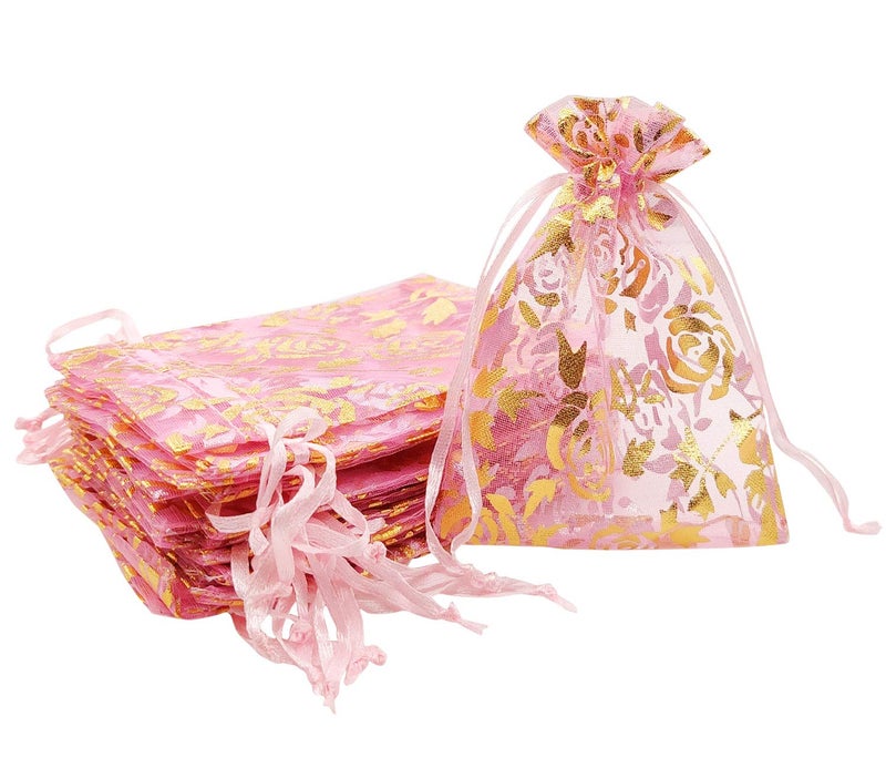 SumDirect Rose Drawstring Organza Bags 60Pcs 45 Inches Mixed Color Rose Sheer Jewelry Gift Bags Small Mesh Valentine Bags for Wedding Party Festival