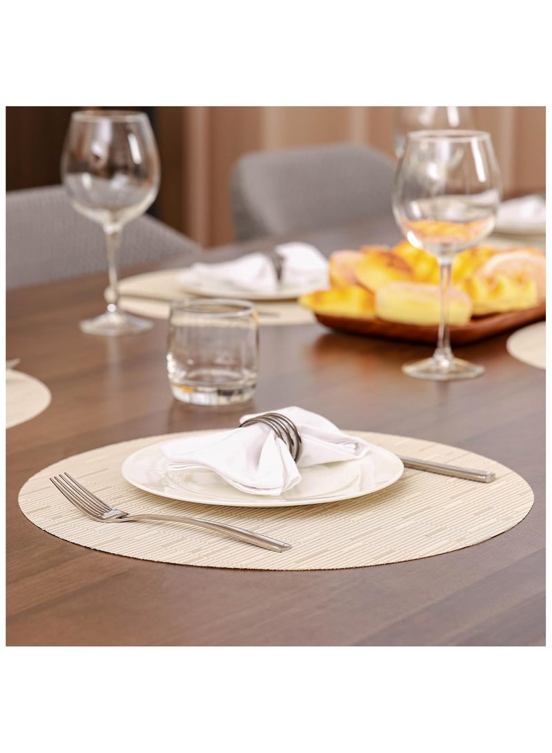 آنا 4 قطع حصائر طعام دائرية 35 سم من PVC بتصميم تقليد الخيزران - مانعة للتسرب والماء ومقاومة للحرارة، مثالية لتناول الطعام العائلي والأنشطة الخارجية - Image 4