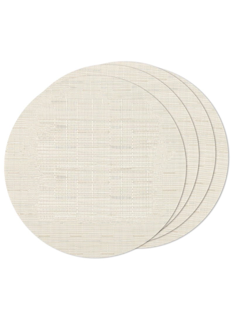 آنا 4 قطع حصائر طعام دائرية 35 سم من PVC بتصميم تقليد الخيزران - مانعة للتسرب والماء ومقاومة للحرارة، مثالية لتناول الطعام العائلي والأنشطة الخارجية - Image 1