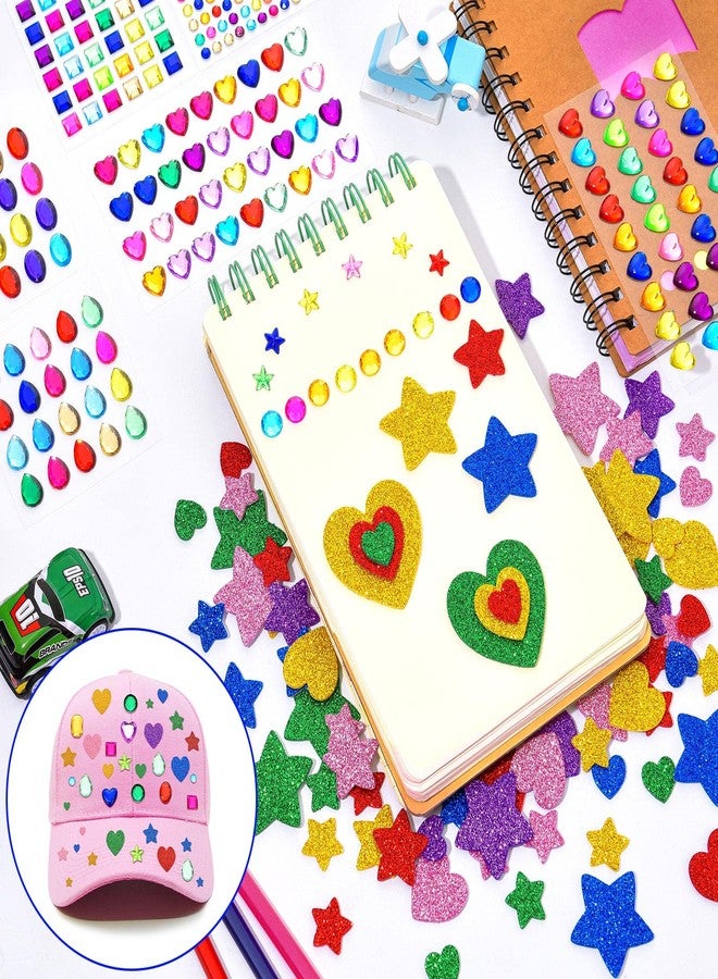 Marspark 678 Pieces Colorful Glitter Foam Stickers for Kids Self Adhesive Stars Heart Shapes Glitter Jewels Gem Stickers Rhinestone for Party Birthday Holiday Crafts Gems Bling Jewels - Image 5