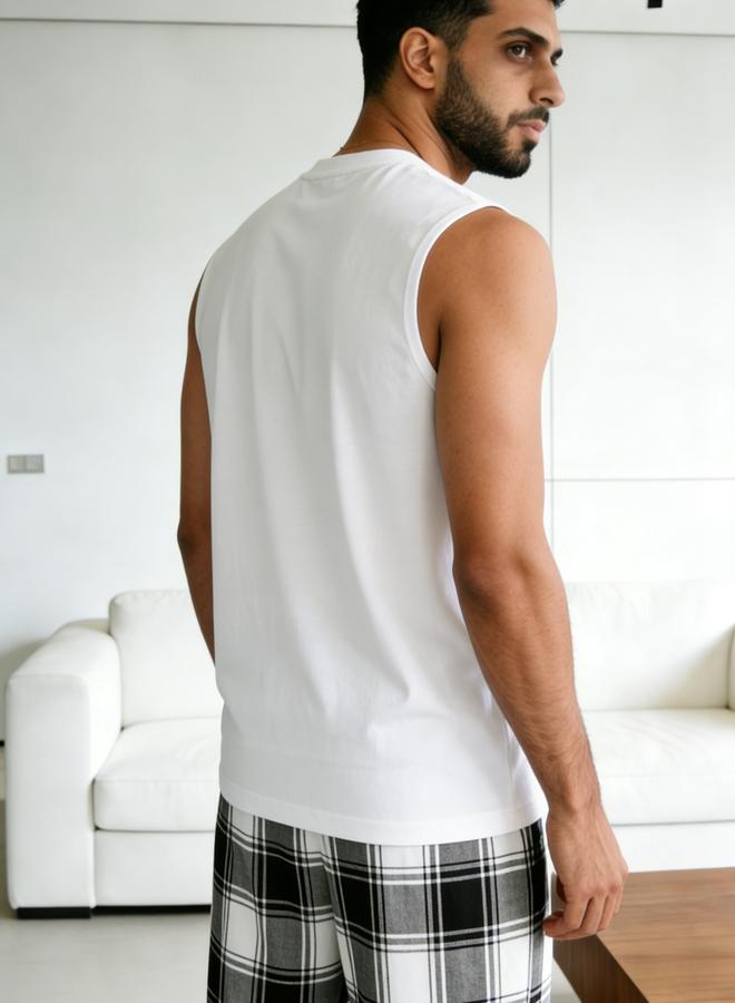 تايك تو مجموعة من بنطال كاروهات وبلوزة بلا أكمام مطبوعة للرجال - Image 2