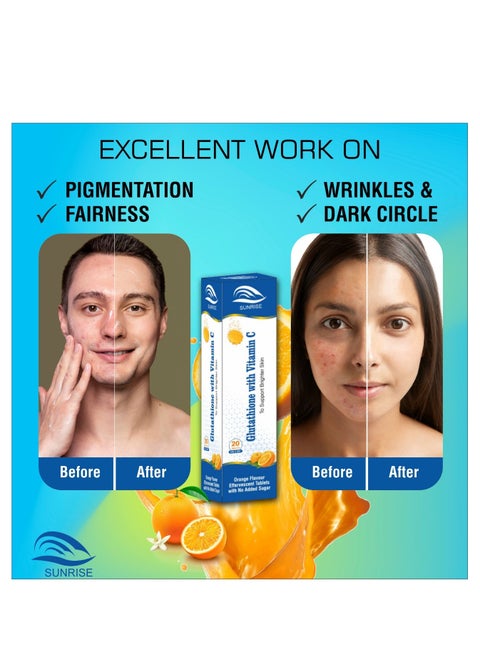 SUNRISE Glutathione 500mg With Vitamin C for Brighter Skin- 20 Effervescent  Tablets | Pack of 5 | Best Price UAE | Dubai, Abu Dhabi