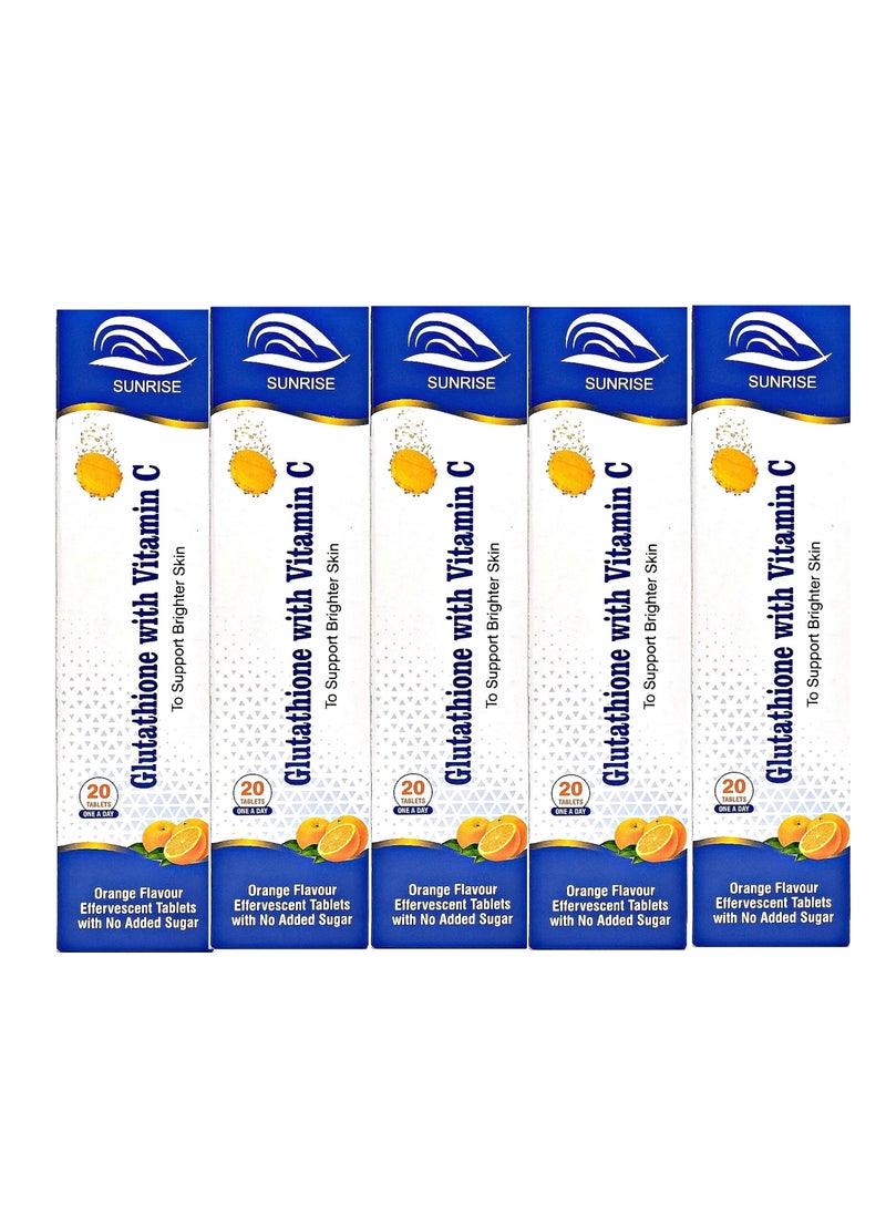 SUNRISE Glutathione 500mg With Vitamin C for Brighter Skin- 20 Effervescent Tablets | Pack of 5  - Image 1