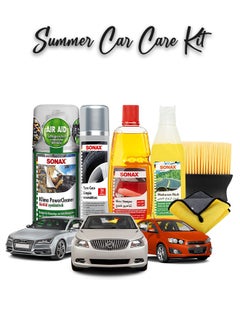 SONAX SONAX 6-Piece Car Wash Kit: Cleaning Set with Brush, Towel, Glass Shampoo, Windscreen Wash,Tire Care and Ac Cleaner  - Image 1