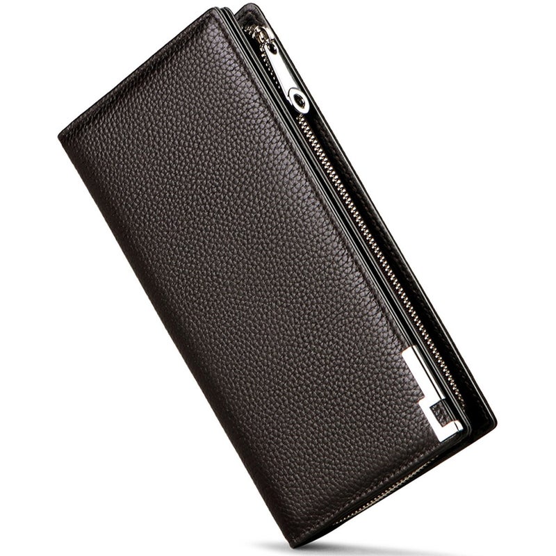 Huztencor Long Wallets for Men Leather RFID Blocking Wallet Bifold Slim Credit Card Holder Zip Around Wallet Purse with Zipper Strap Coffee - Image 5