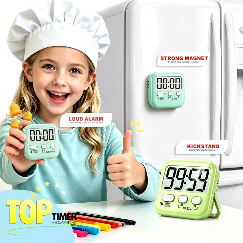 Antonki 2 Pack Digital Timer for Kids, Magnetic Countdown Kitchen Timers for Cooking, Egg, Classroom, Teacher, Exercise, Study, Oven - Battery Included - Image 3