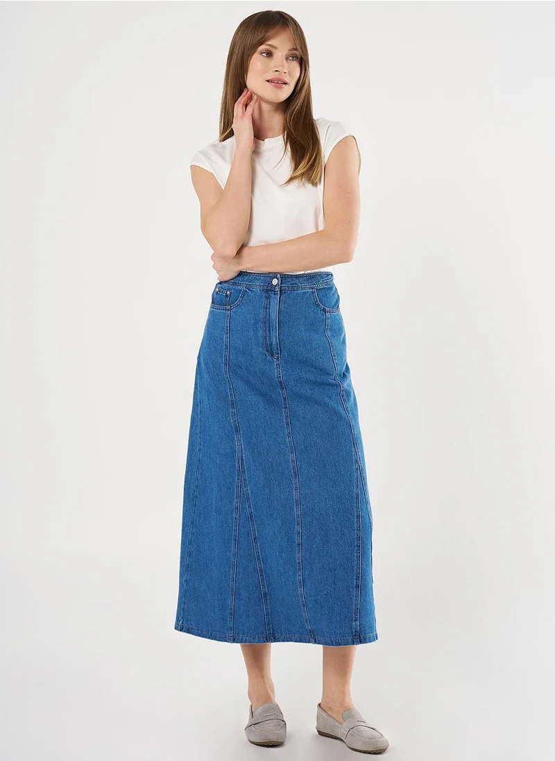 Kayra Patchwork Denim Skirt Indigo