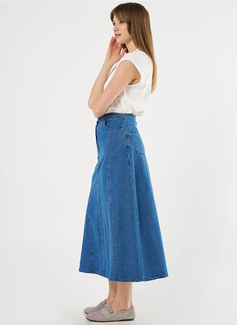 Kayra Patchwork Denim Skirt Indigo