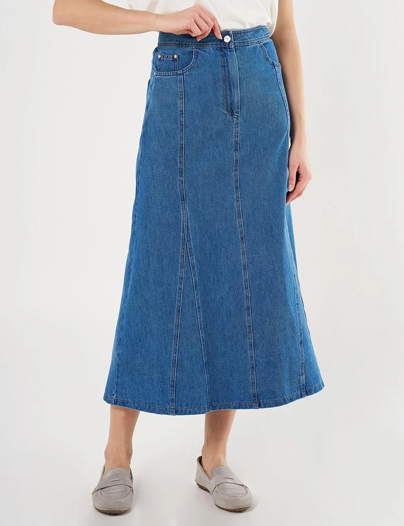 Kayra Patchwork Denim Skirt Indigo