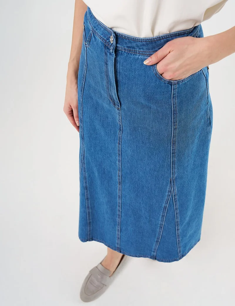 Kayra Patchwork Denim Skirt Indigo