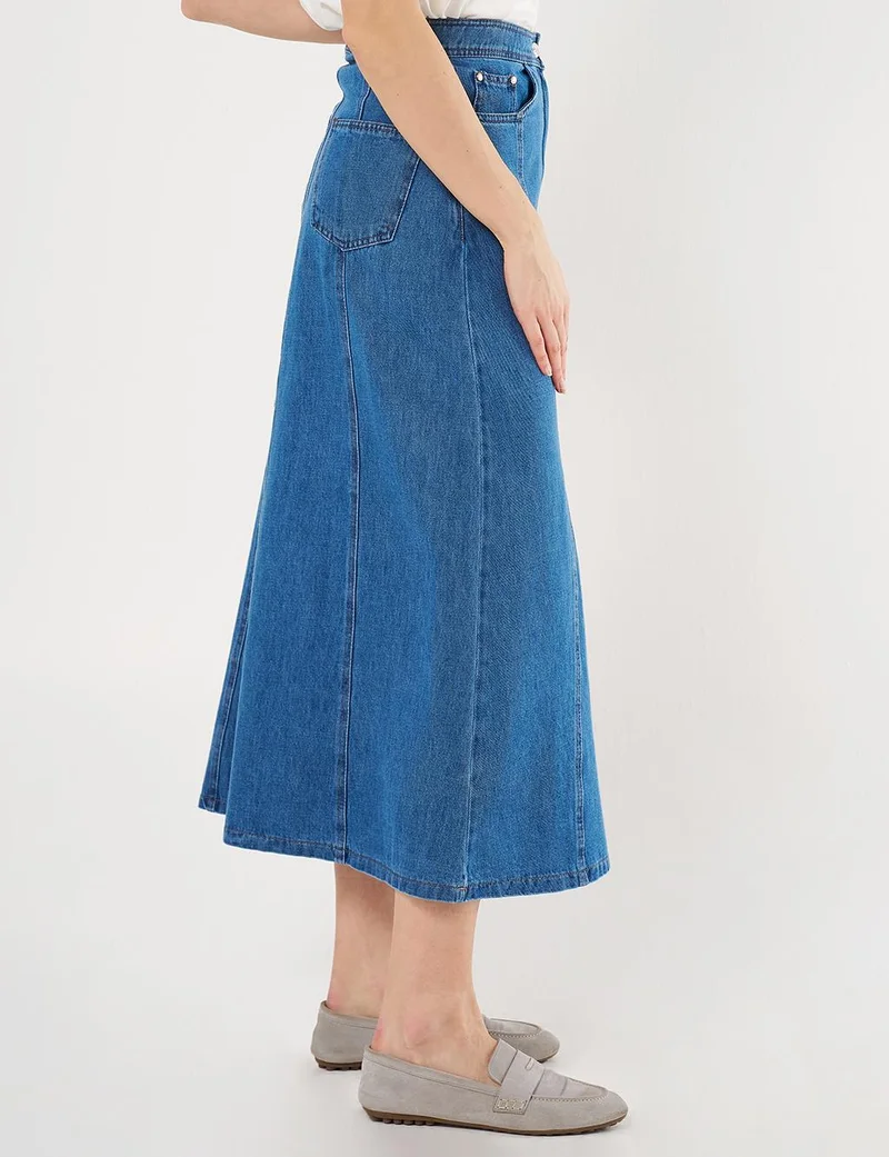 Kayra Patchwork Denim Skirt Indigo