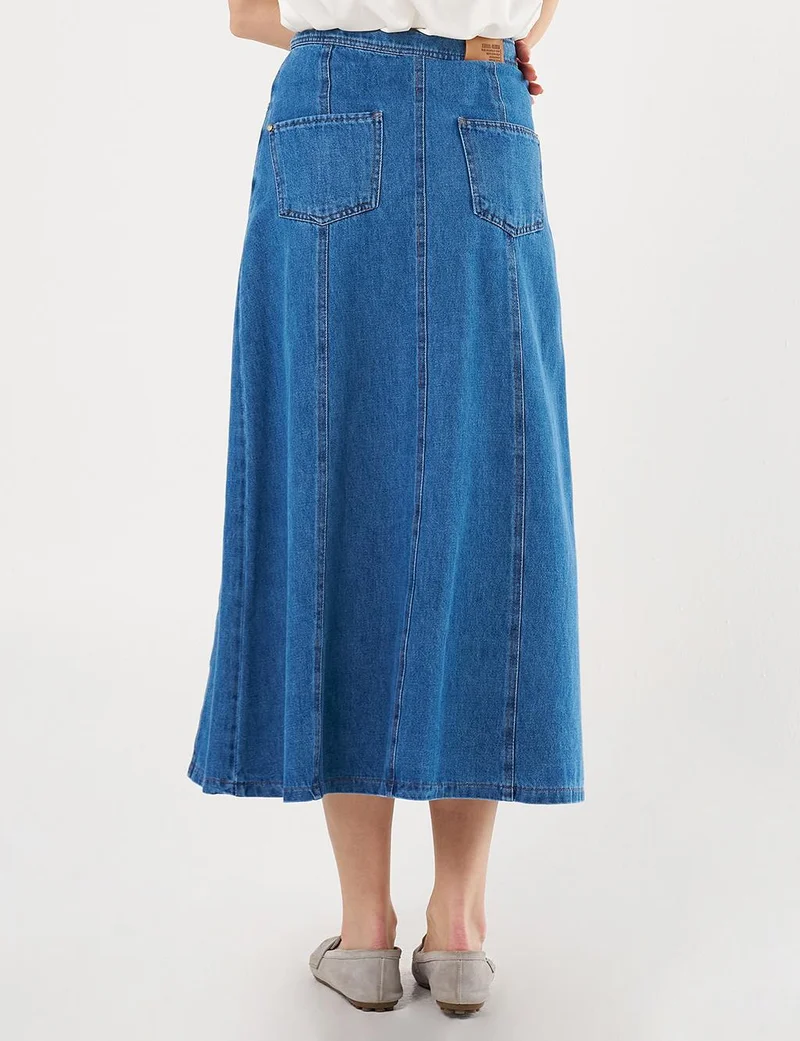 Kayra Patchwork Denim Skirt Indigo