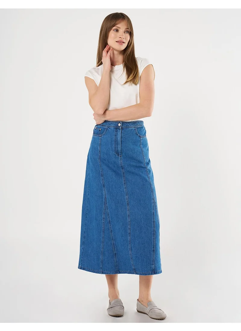 Kayra Patchwork Denim Skirt Indigo
