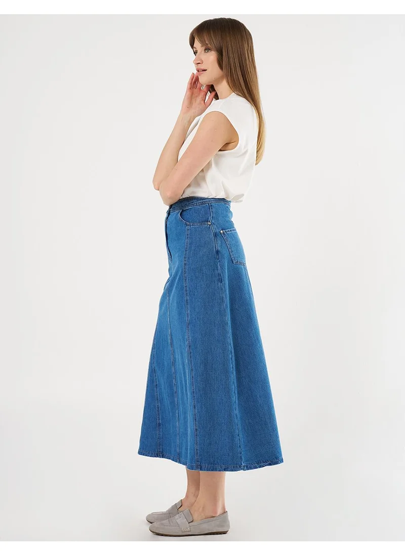 Kayra Patchwork Denim Skirt Indigo