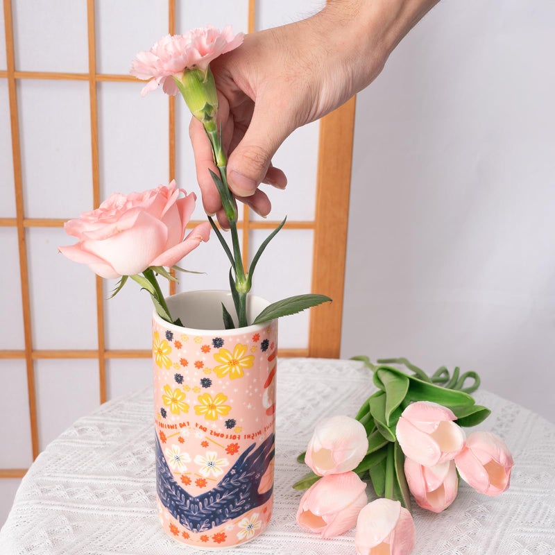 Tnstbiee Cute Ceramic Flower Vase - Unique Abstract Art Deco Aesthetic Vase - Medium Colorful Design Features Hands Holding Sun and Moon, Ideal for Living Room and Dining Table - Thoughtful Housewarming Gift - Image 4