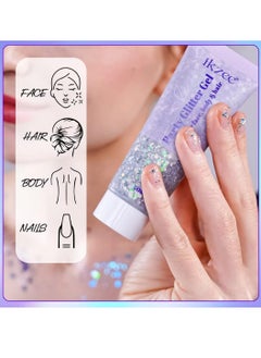 IKZEE 50ml Party Glitter Gel for Face Body and Hair Long Lasting Hight Pigmented Easy Apply Party Holographic Body Glitter Gel for Hair Ears Lip Nails Body and Neck Makeup Color 04  - Image 3